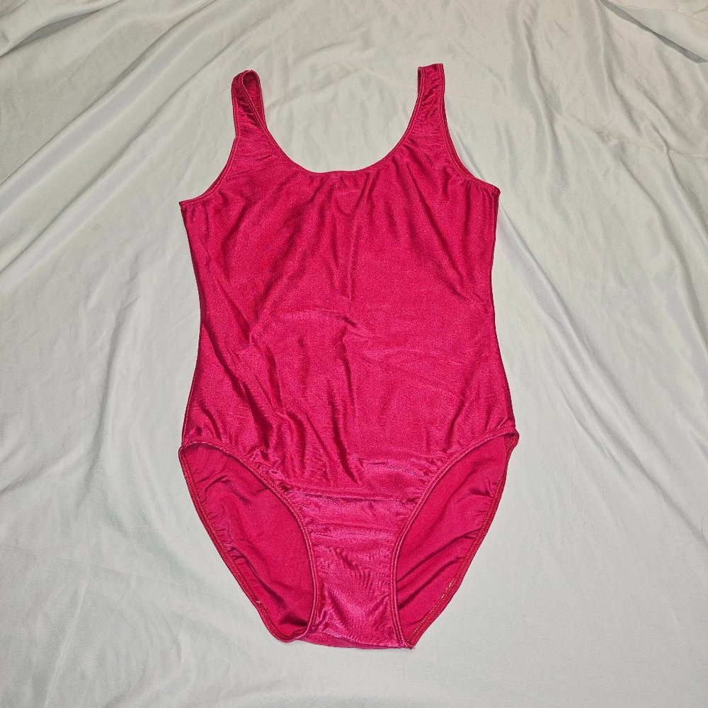 Rainbeau PINK Spandex Leotard High-Leg SHINY Bodysuit Sz Large